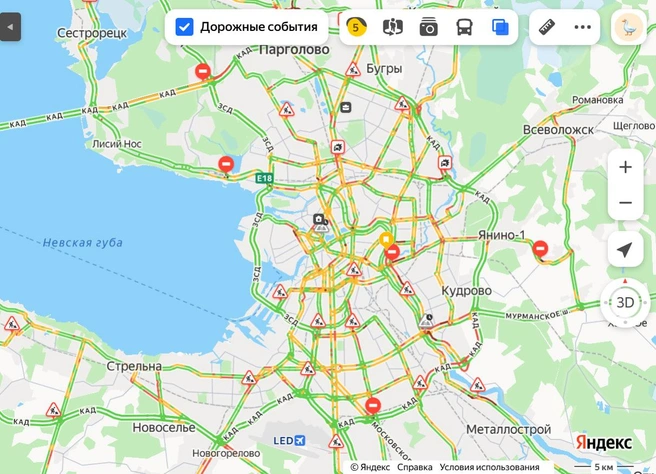 На дорогах Петербурга плотно. На юге КАД — пробка 9 км | www.fontanka.ru
