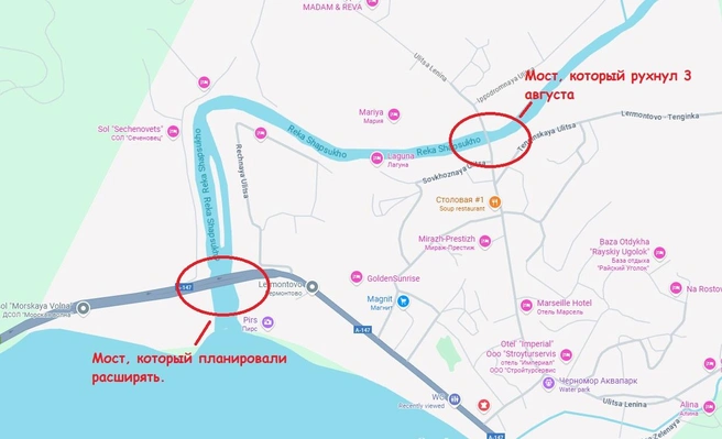 Поселок постоянно топило из-за моста на автомобильной трассе | Источник: Google.com
