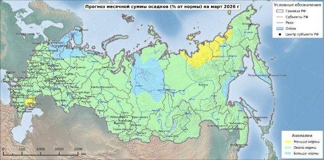 Почти по всей России не ждут чрезмерно обильных осадков | Источник: meteoinfo.ru
