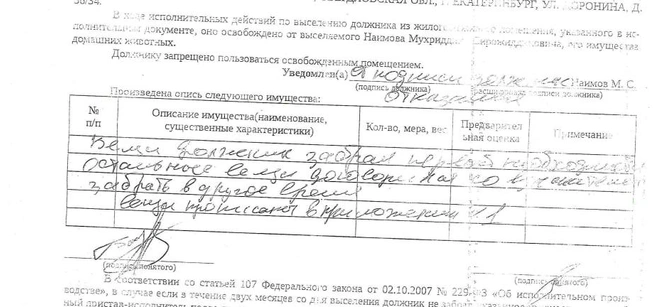 В описи сказано, что должнику дали забрать вещи первой необходимости | Источник: читатель E1.RU Иван