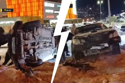 Mitsubishi перевернулся на бок в ДТП на Ипподромской