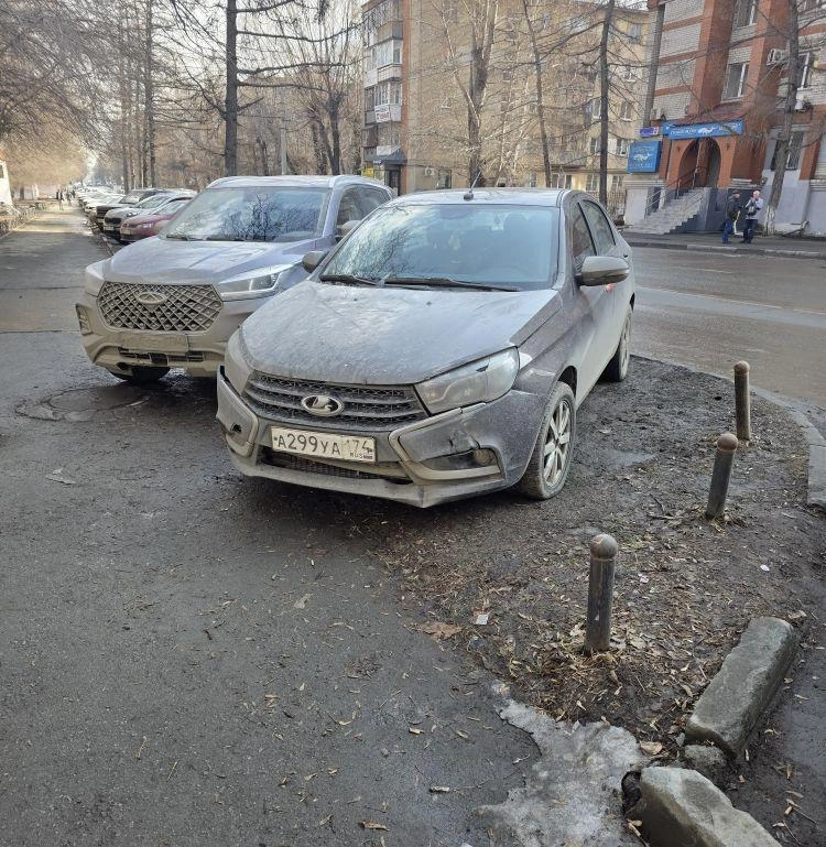 Сони Кривой, 48. Тротуар около аграрного университета. И способ парковки колхозный | Источник: читатель 74.RU