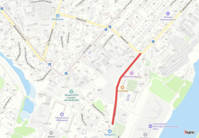 Карта, где построили новую дорогу | Источник: Yandex.ru