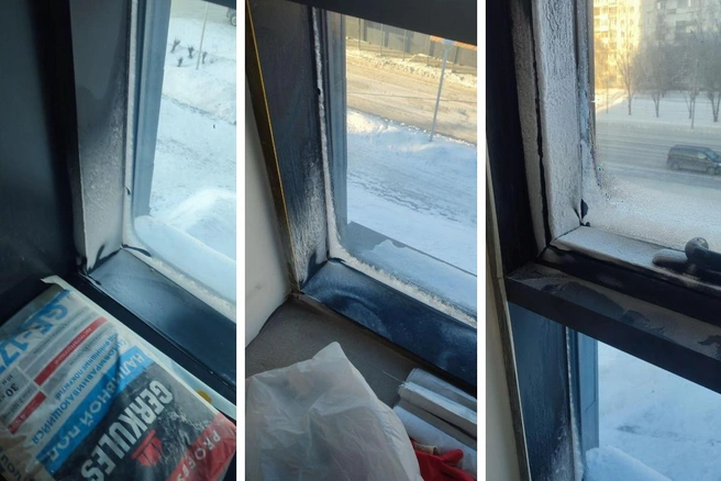 Во время морозов сразу в нескольких помещениях квартиры окна обледенели | Источник: читательница НГС Анна