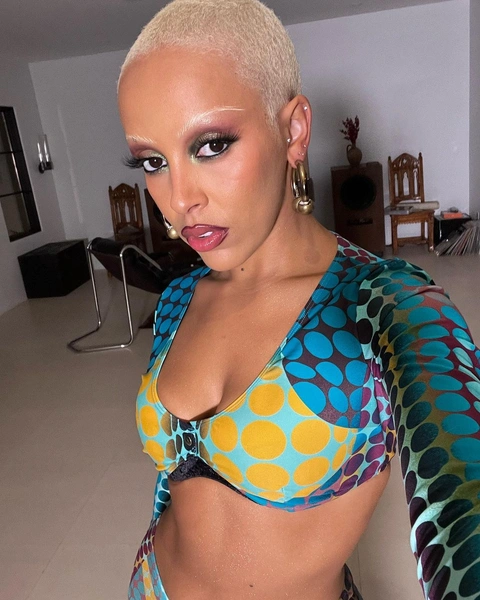 Блестящий макияж на Новый год 2023: идея стильного зимнего образа от Doja Cat