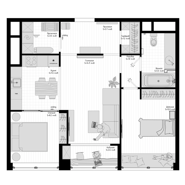 Московская квартира 63 м² в эко-стиле