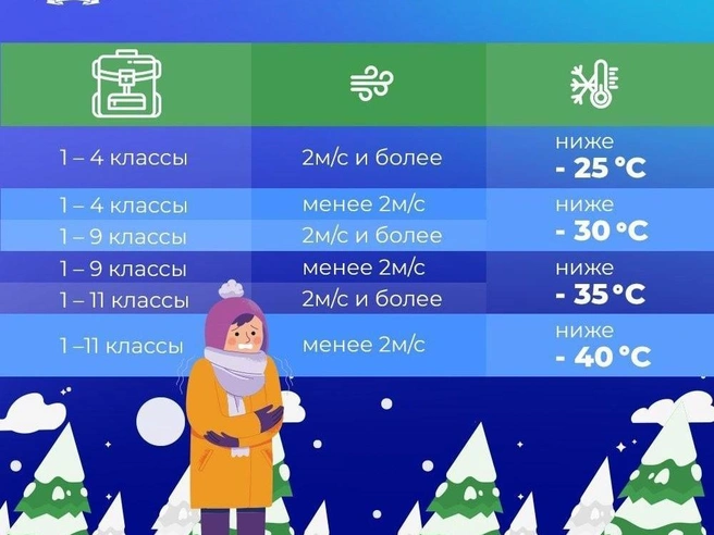 Условия для отмены занятий в школах. | Источник: Администрация города Тюмени
