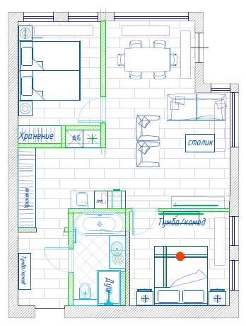 Апартаменты 62,5 м² в стиле калифорнийский кэжуал