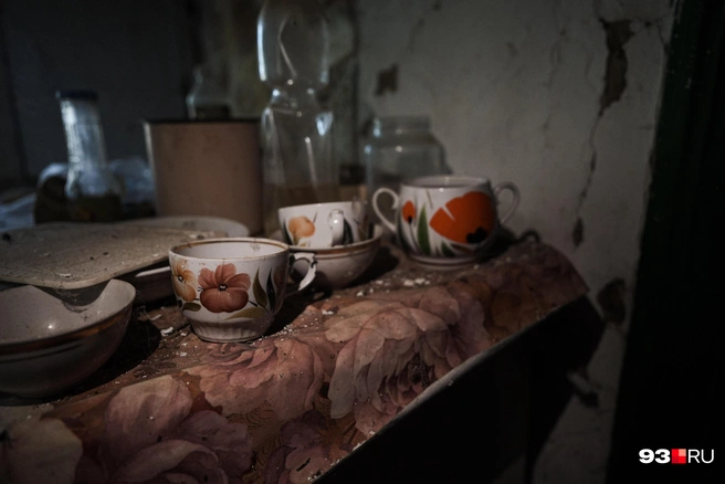 Часть сервиза фарфоро-фаянсового завода «Чайка» (справа с красным цветком) | Источник: Дарья Паращенко / 93.RU