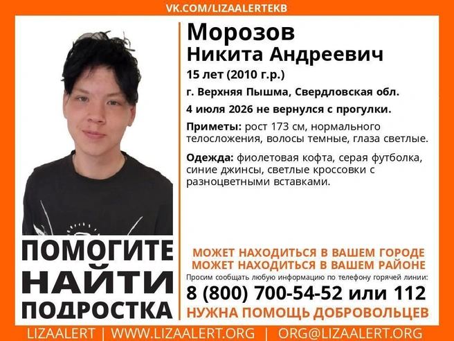 Поделитесь ориентировкой с друзьями | Источник: «ЛизаАлерт» Свердловской области