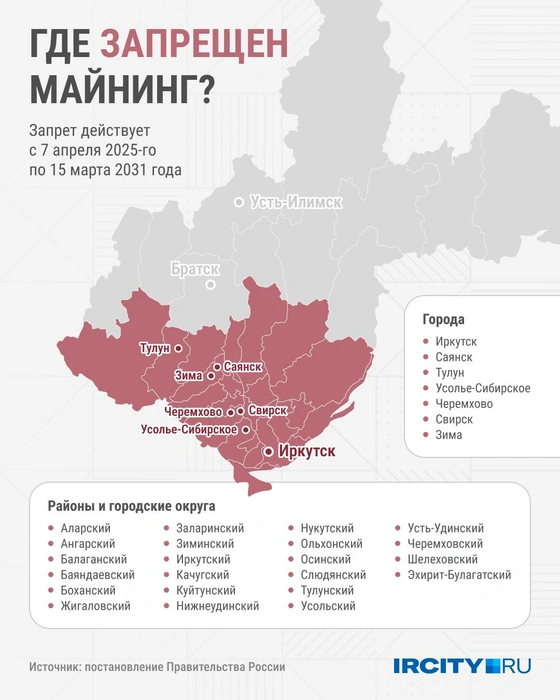 Круглогодичный запрет майнинга действует в 29 городах и районах Иркутской области | Источник: Юрий Скулыбердин / Городские медиа