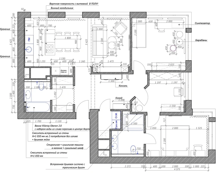 Современная квартира 95 м² с элементами ар-деко