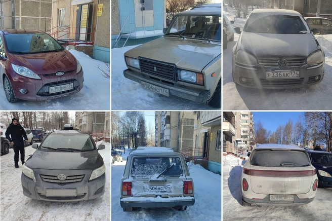 Автор снимка пишет, что этот парковочный беспредел творится на газоне у дома на проспекте Победы, 378б: «Напротив поликлиника, ее посетители считают, что ближайшие дворы и газоны&nbsp;— это их парковка» | Источник: читатель 74.RU