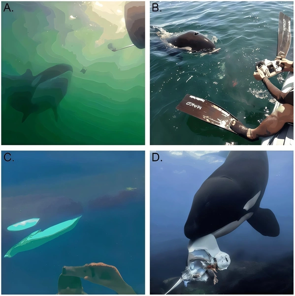 Четыре случая с «подношением» попали на видео | Источник: Steve Hathaway, Lucía Corral, Jared R. Towers, Brian Skerry / Journal of Comparative Psychology