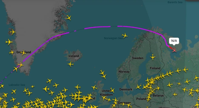 Путь неизвестного «Боинга» через Атлантику к России | Источник: flightradar24.com
