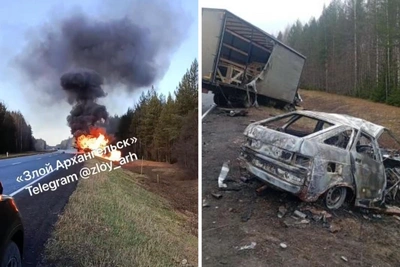 На М-8 в Поморье ВАЗ сгорел после столкновения с «Газелью»