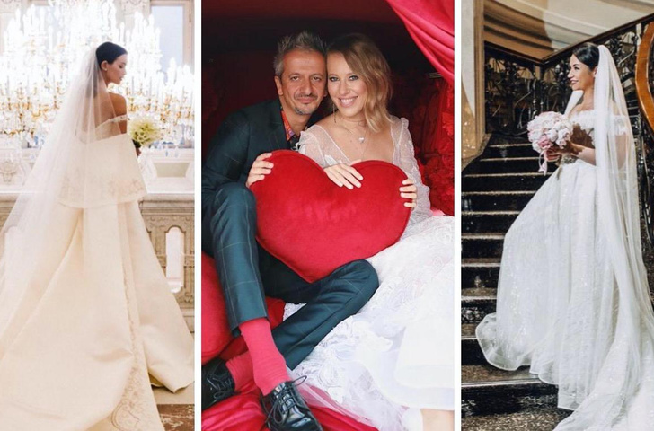 Вдохновение или провал? В каких платьях выходили замуж российские звезды — 20 фото