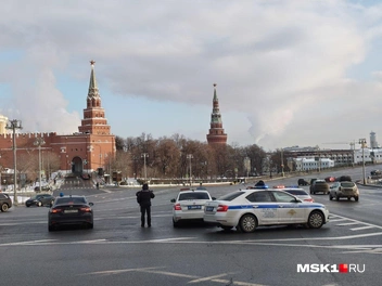 Дежурящие у Кремля сотрудники полиции | Источник: Серафима Путиева / MSK1.RU