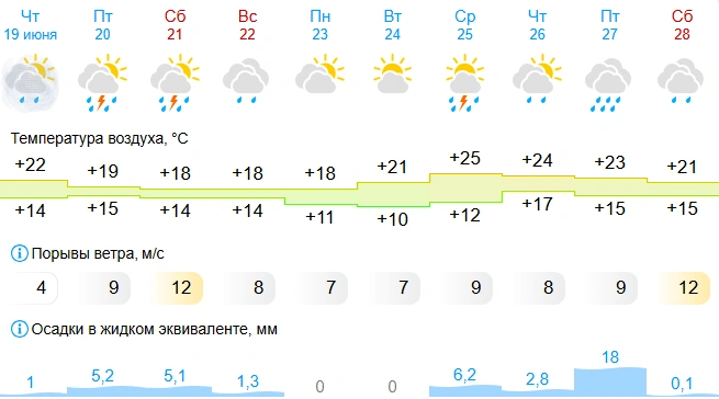 А ночью температура воздуха может опуститься до +11 °C | Источник: Gismeteo