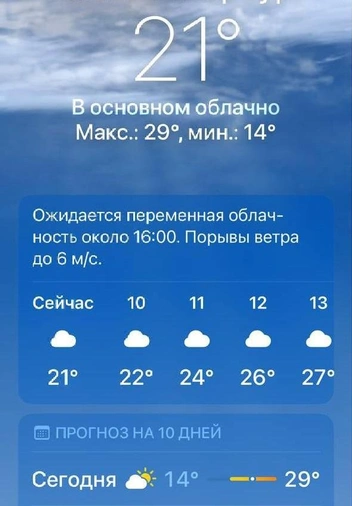 +31 в Петербурге. Горожане обнажились и открыли купальный сезон | Источник: Скриншот приложения «Погода» в iPhone