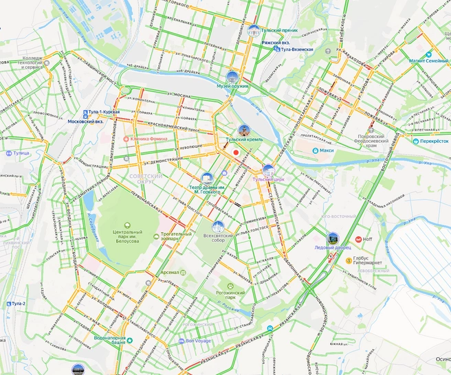 Пробки в Туле 3 октября | Источник: yandex.ru/maps