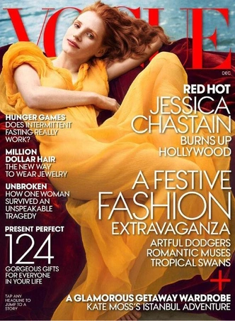 Энни Лейбовиц сняла Джессику Честейн для зимнего номера Vogue, и каждый кадр повторял шедевр мировой живописи | Источник: Обложка Vogue, декабрь 2013