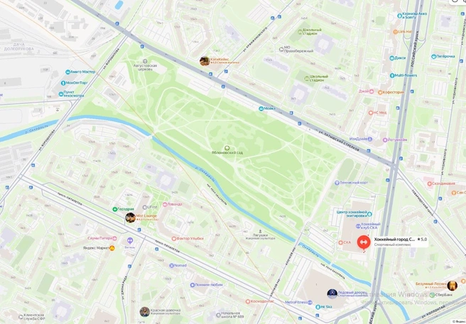 Хоккейный клуб СКА планирует расширить спорткомплекс у границ Яблоновского сада в Невском районе | Источник: «Яндекс.Карты»