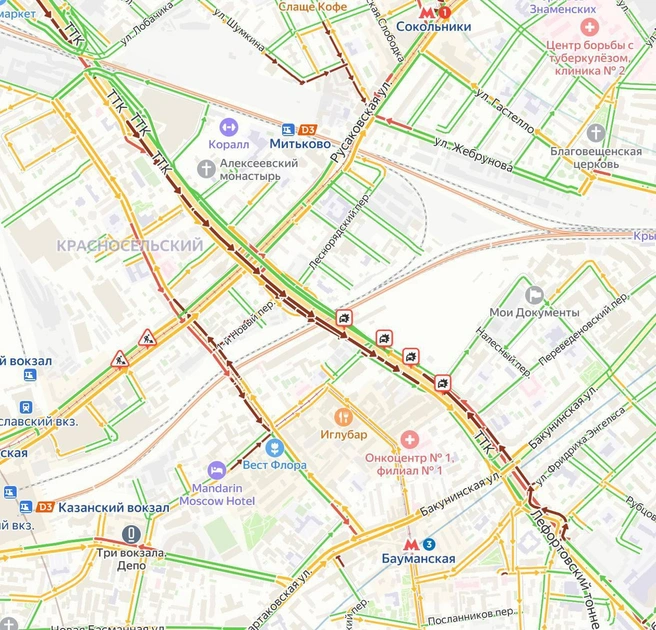 Так выглядит пробка на ТТК  | Источник: Яндекс.Карты
