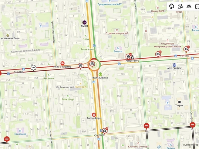 Пробка на площади Станиславского | Источник: Сервис 2ГИС