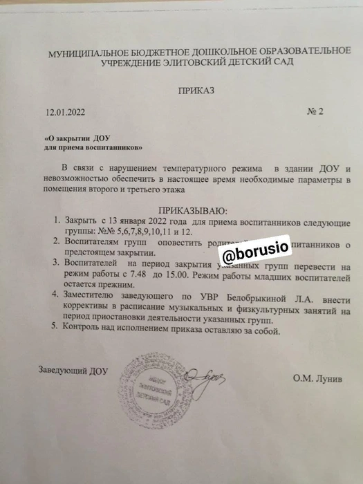 Приказ попал в распоряжение журналистов | Источник: t.me/borusio