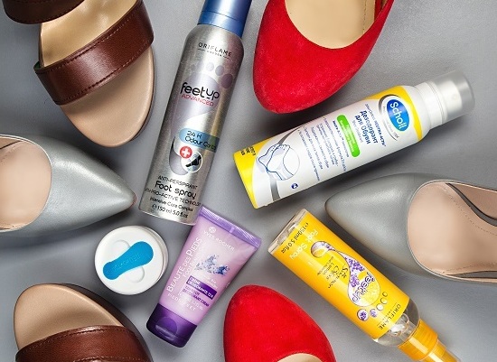 Oriflame Спрей-антиперспирант для ног 24-часового действия «Актив- уход», ДЕОконтроль Дезодорант для ног, Yves Rocher Крем-дезодорант для ног «12 Часов», Scholl Дезодорант для обуви Odour Control, Oriflame Спрей-дезодорант для ног «Лимон и Лаванда» | Источник: Валерия Михеенко