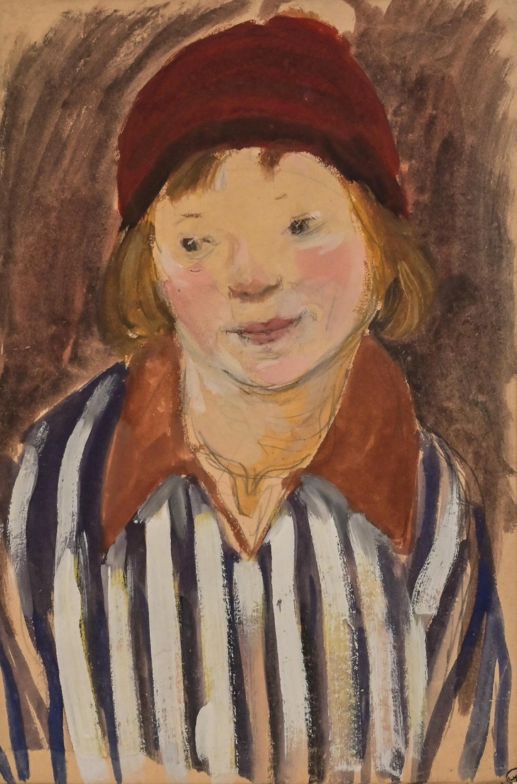 А. Пластов. «Девочка в полосатой кофте». 1930-е, бумага, гуашь | Источник: пресс-служба выставки