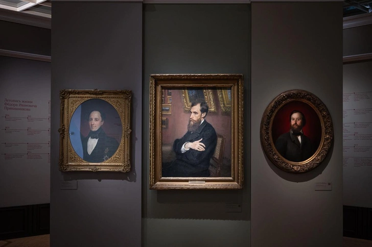 Слева направо: портреты Федора Прянишникова (Карл Брюллов, 1849), Павла Третьякова (Илья Репин, 1883) и Козьмы Солдатёнкова (Аполлинарий Горавский, 1857) | Источник: Федор Лавров / ГТГ