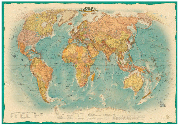 «Атлас Принт», карта мира политическая в стиле ретро, 1:22 (4607051071063), 157х107 см 