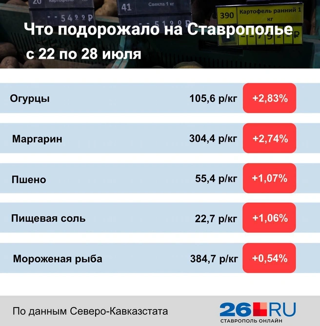 Статистика цен на Ставрополье с 22 по 28 июля | Источник: Дарья Гранкина / 26.RU