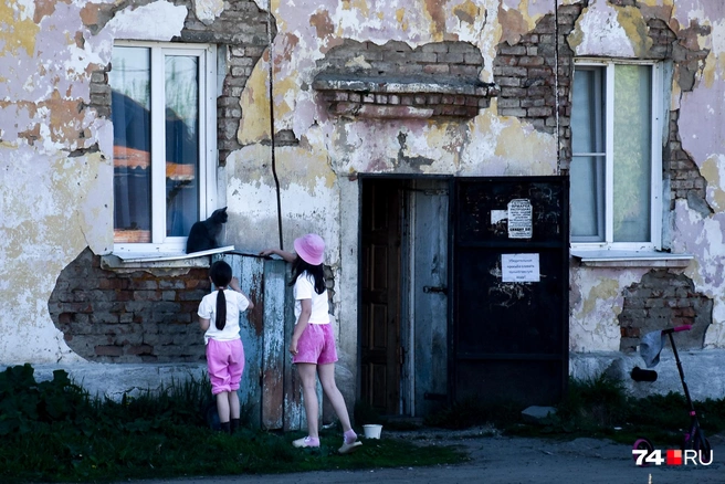 Девочки играют с котом на окраине Учалов | Источник: Артем Краснов
