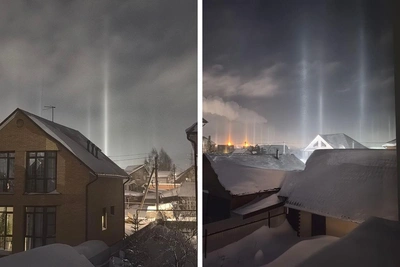 В Новосибирске наблюдали световые столбы