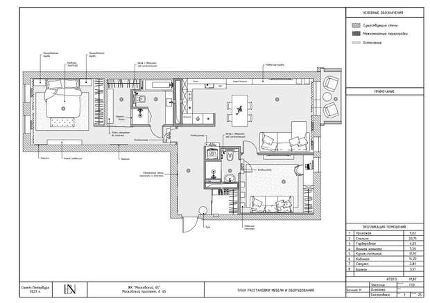 Лаконичная квартира 92 м² в Санкт-Петербурге