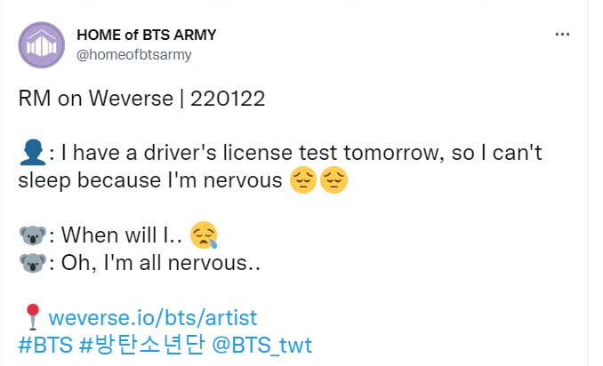 RM из BTS объяснил, почему он на самом деле не может водить машину