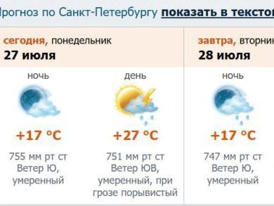 Скриншот прогноза погоды с meteo.nw.ru