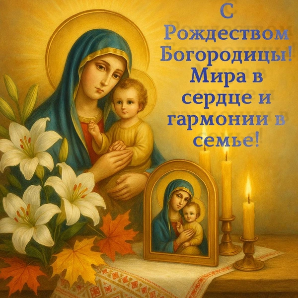 рождество пресвятой богородицы, рождество пресвятой богородицы в 2025, праздник рождества пресвятой богородицы, 21 сентября рождество пресвятой богородицы, открытки рождество пресвятой богородицы, открытка с рождеством пресвятой богородицы скачать бесплатно | Источник: theDay/DALL-E
