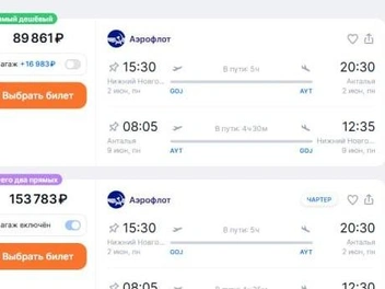 Вылет из Нижнего | Источник: Aviasales