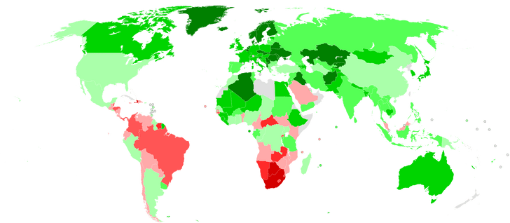 Карта: Уровень экономического неравенства в мире
