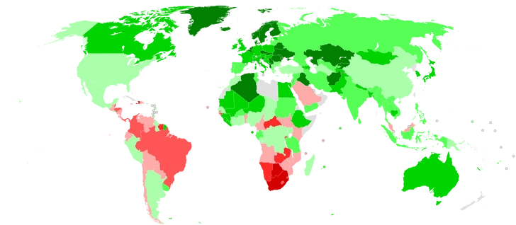 Карта: Уровень экономического неравенства в мире