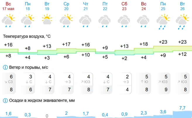 Почти всю неделю дожди | Источник: Gismeteo