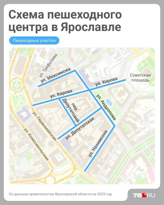 Какие улицы станут пешеходными в Ярославле&nbsp;— карта | Источник: Полина Авдошина / Городские медиа