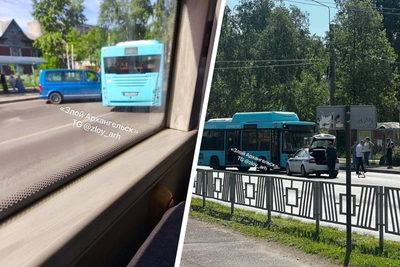 В Архангельске автобус столкнулся с микроавтобусом