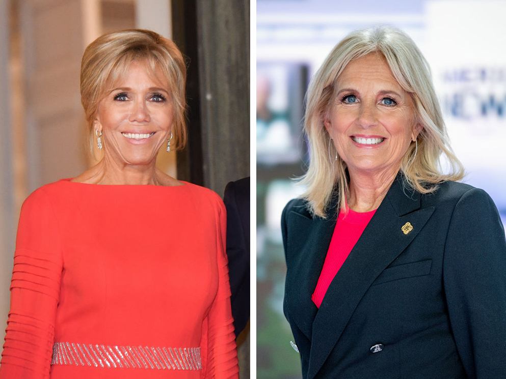 Брижит Макрон на государственном приеме в Елисейском дворце, 25 марта 2019; Джилл Байден в студии телеканала Fox, Нью-Йорк, 6 сентября 2018 | marieclaire.ru