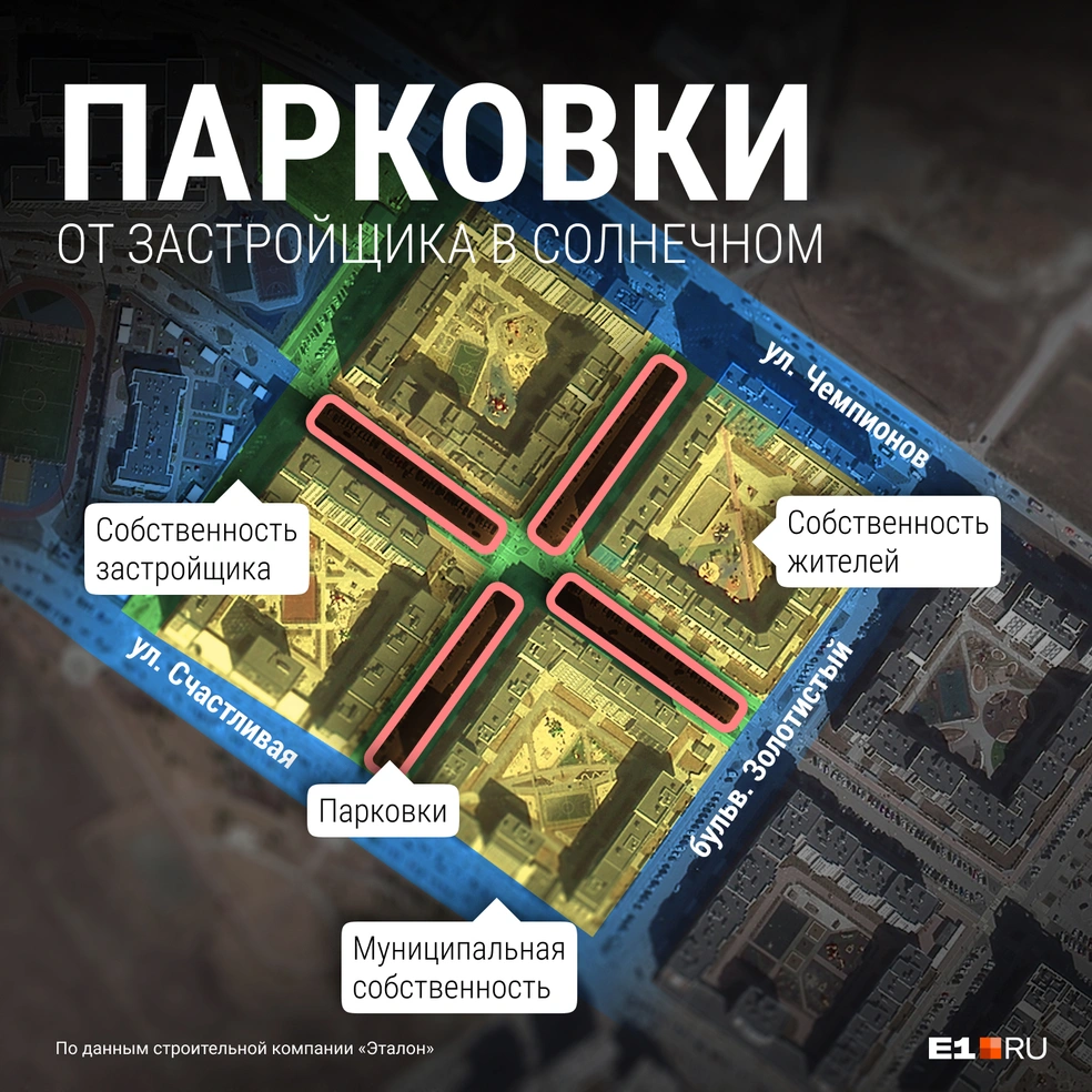Парковки разместили на частной земле внутри кварталов | Источник: Филипп Сапегин / E1.RU