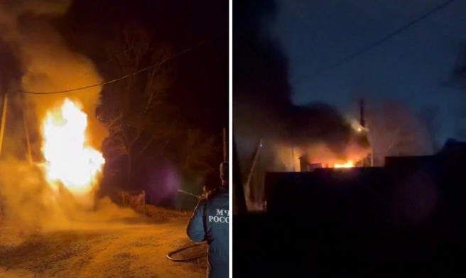 Ночью в одном из СНТ Оренбурга снова горел трансформатор | Источник: Скриншот с видео ОРТ — t.me и Новости Оренбурга — t.me